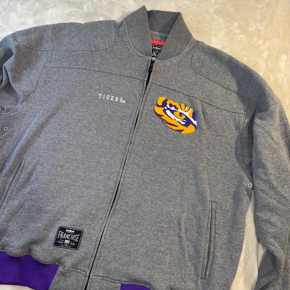 Franchise Club LSU Tigers Mens XXL Full Zip Fleece Jacket Gray Purple Varsity